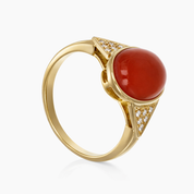 Anello - 18 carati Oro giallo Corallo - Diamante