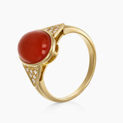 Anello - 18 carati Oro giallo Corallo - Diamante