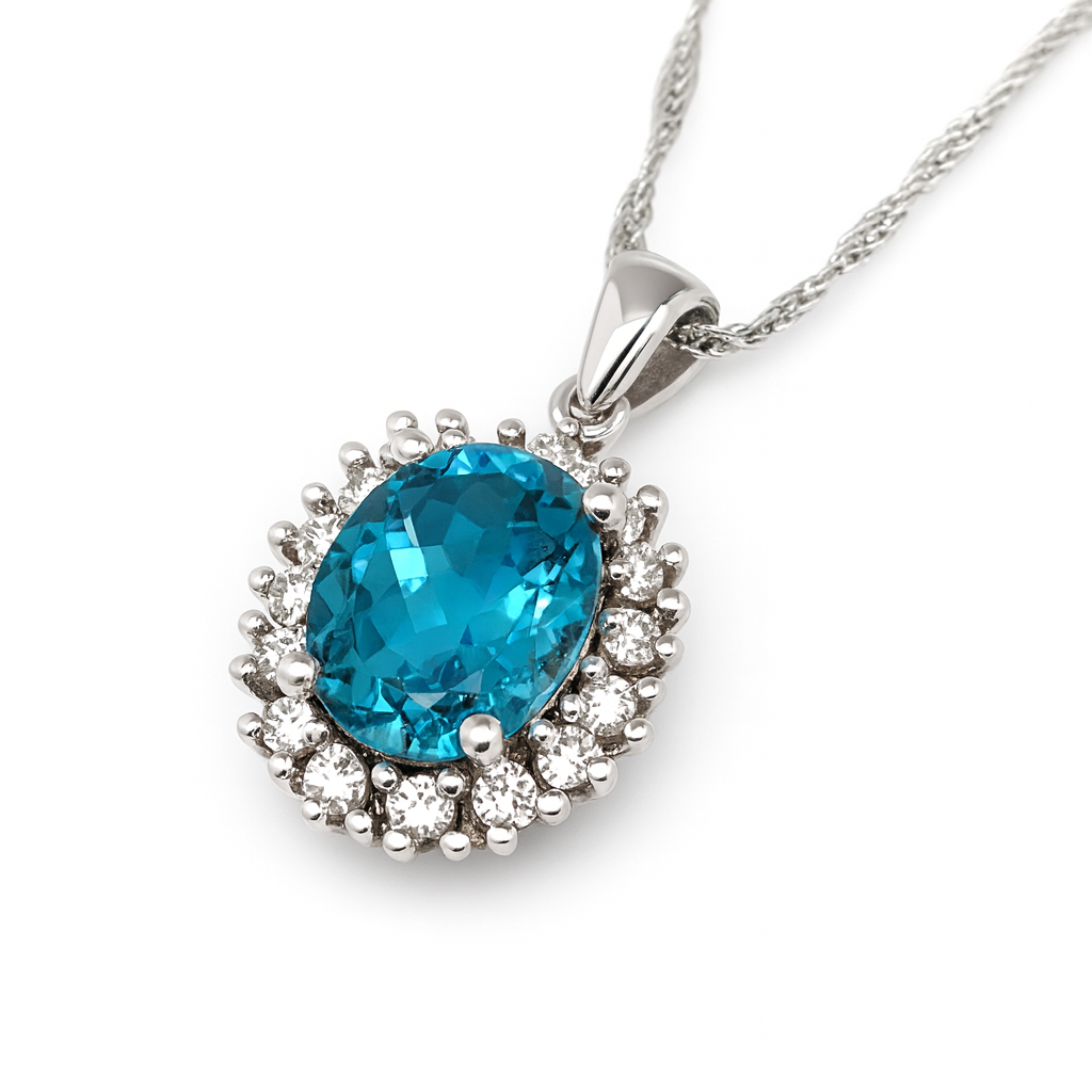 Collana con ciondolo - 18 carati Oro bianco - 2.56ct. tw. Topazio - Diamante