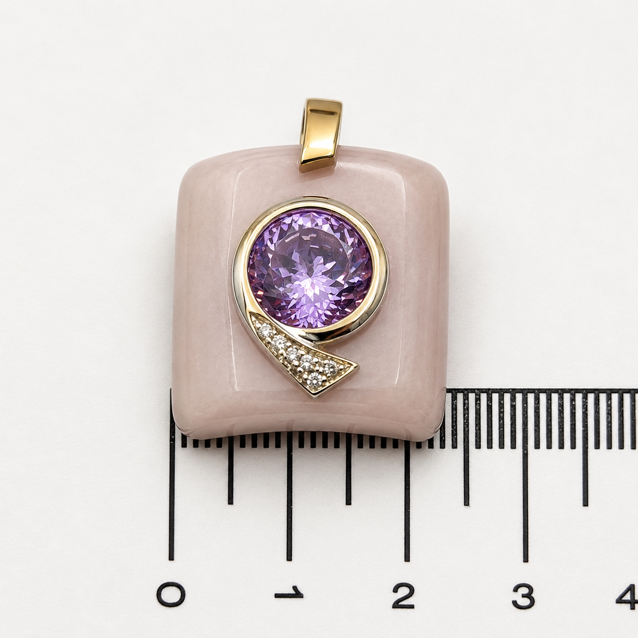 Ciondolo - 18 carati Oro bianco, Calcedonio - 3.55ct. tw. Ametista - Diamante - Made in Italy - Handmade