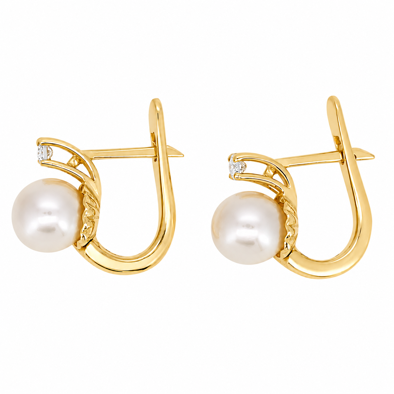 Orecchini - 18 carati Oro giallo - 0.20ct. tw. Diamante (Naturale) - Perla - Made in Italy - Handmade