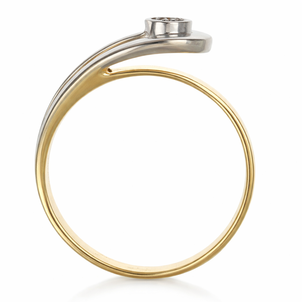 Anello da donna in oro giallo e oro bianco 18 carati con diamante naturale