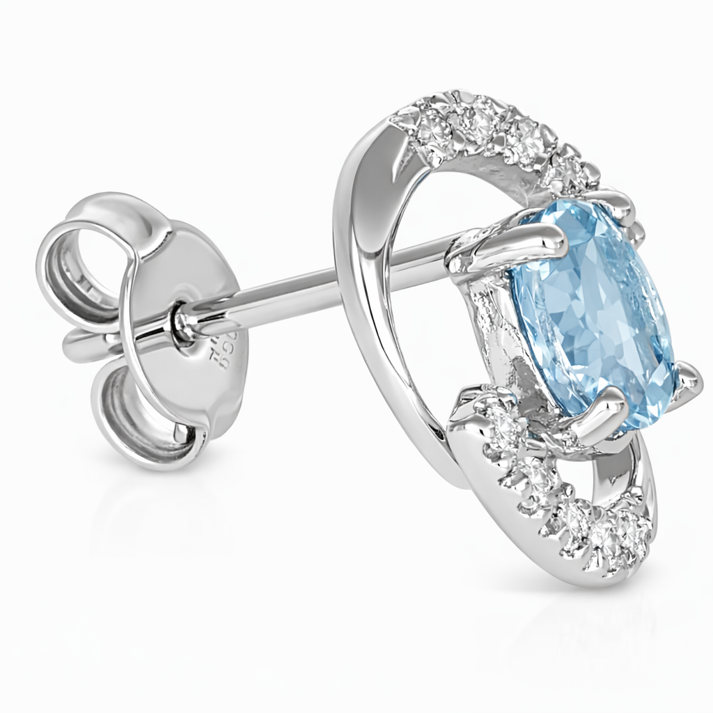 Orecchini - 18 carati Oro bianco - 0.83ct. tw. Acquamarina - Diamante