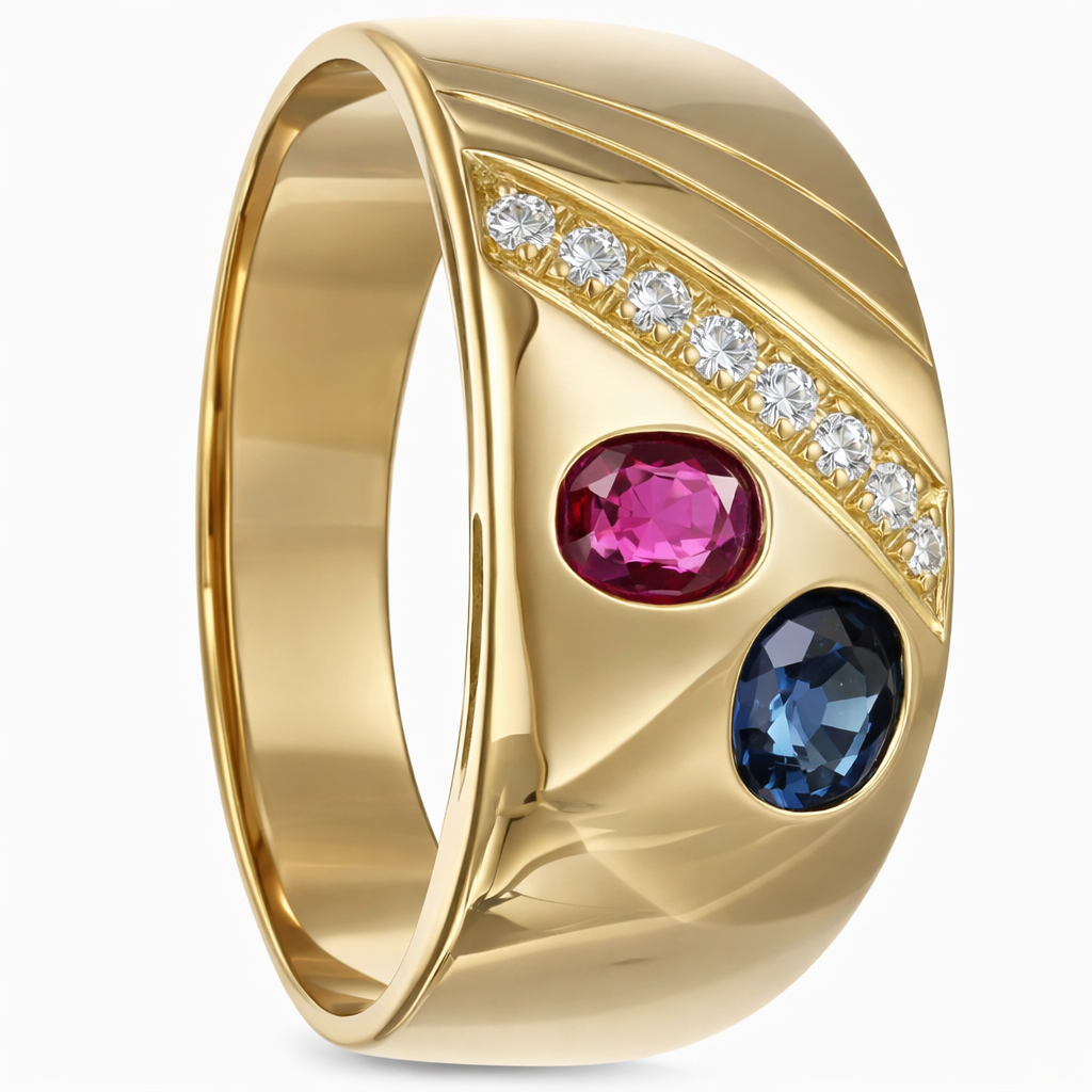 Anello - 18 carati Oro giallo, Zaffiro - Rubino - diamante - 0.575ct. tw.