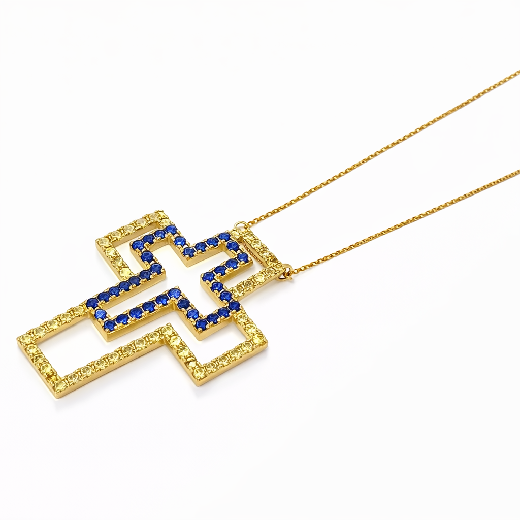 Collana con ciondolo - 18 carati Oro giallo - 1.47ct. tw. Zaffiro - Quarzo
