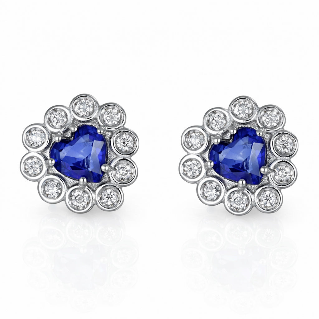 Orecchini - 18 carati Oro bianco - 1.90ct. tw. Zaffiro - Diamante