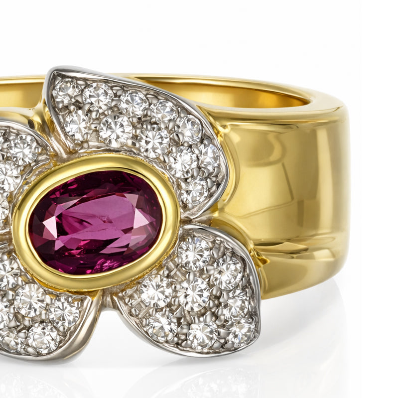 Anello - 18 carati Oro bianco, Oro giallo - 1.20ct. tw. Rubino - Diamante