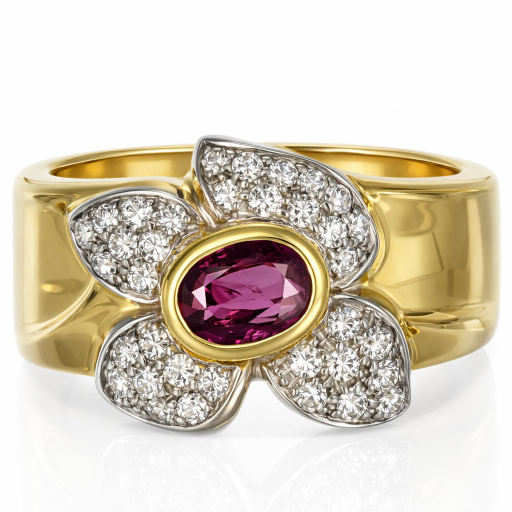 Anello - 18 carati Oro bianco, Oro giallo - 1.20ct. tw. Rubino - Diamante
