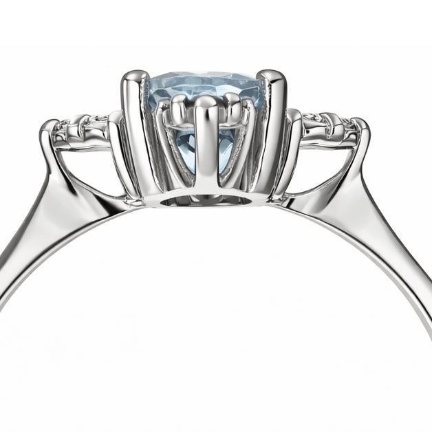 Anello - 18 carati Oro bianco Acquamarina - Diamante