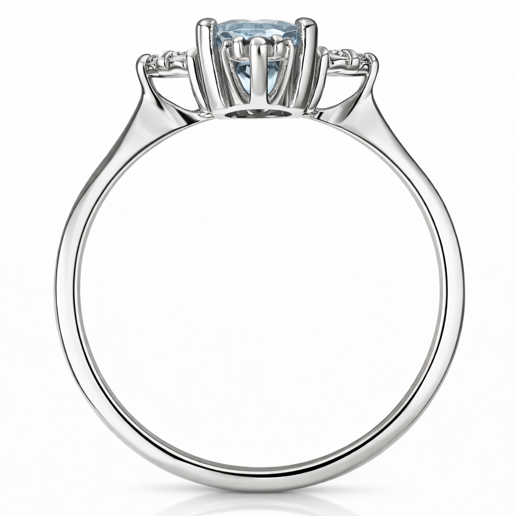 Anello - 18 carati Oro bianco Acquamarina - Diamante