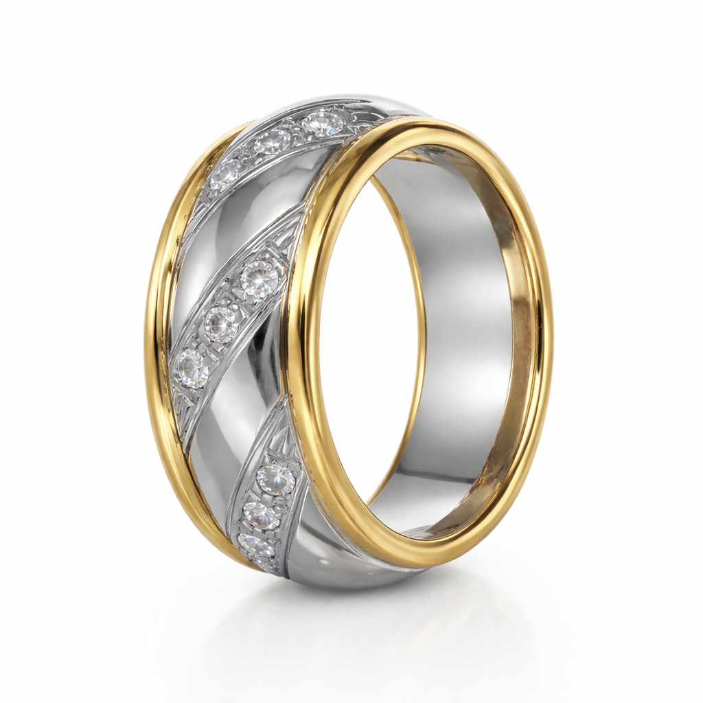 Anello - 18 carati Oro bianco, Oro giallo - 0.18ct. tw. Diamante (Naturale)