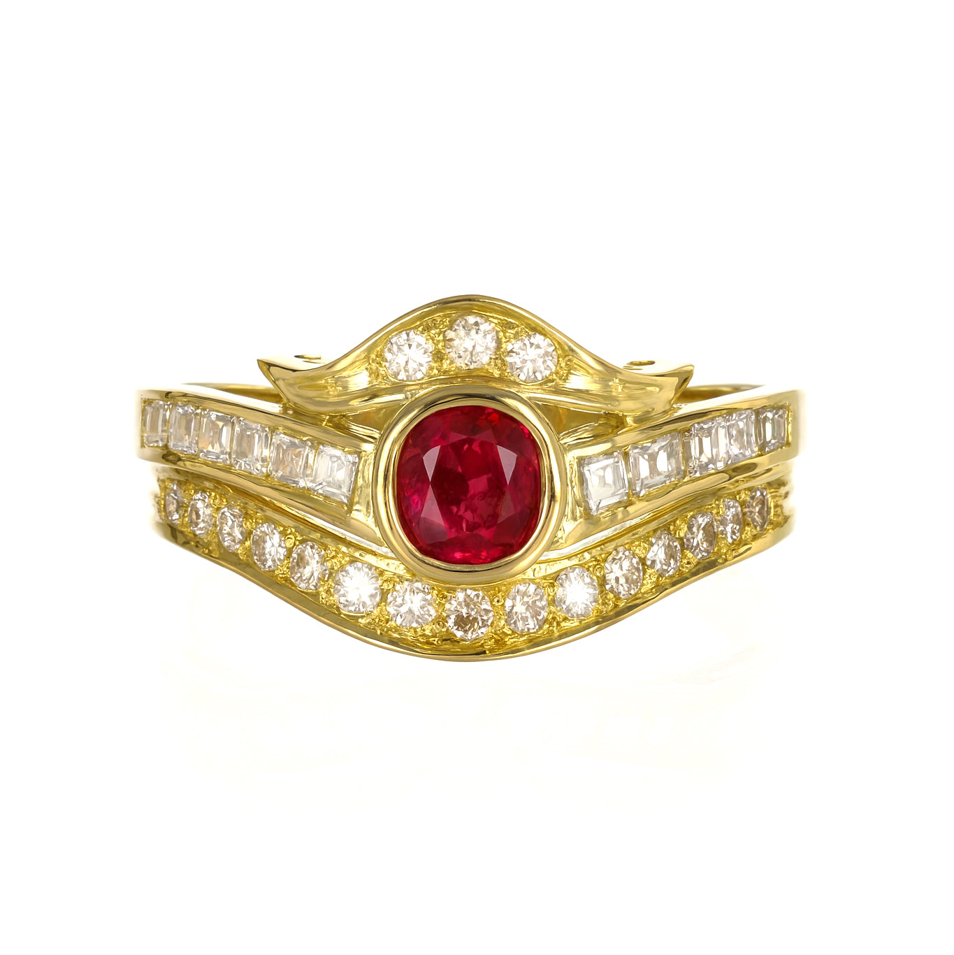 Anello - 18 carati Oro giallo - 0.84ct. tw. Rubino - Diamante