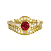 Anello - 18 carati Oro giallo - 0.84ct. tw. Rubino - Diamante