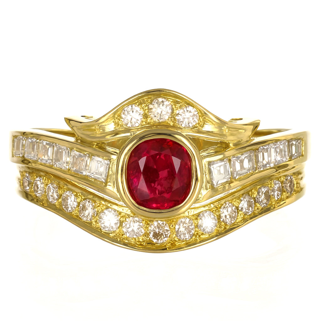 Anello - 18 carati Oro giallo - 0.84ct. tw. Rubino - Diamante