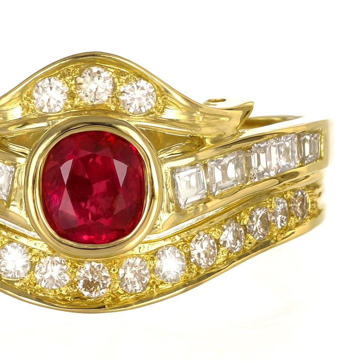 Anello - 18 carati Oro giallo - 0.84ct. tw. Rubino - Diamante