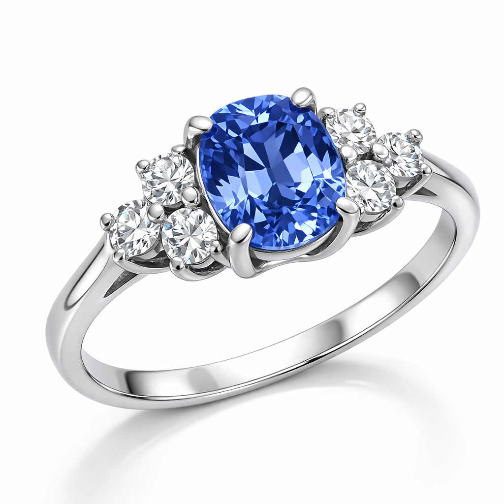 Anello - 18 carati Oro bianco - 2.07ct. tw. Zaffiro - Diamante