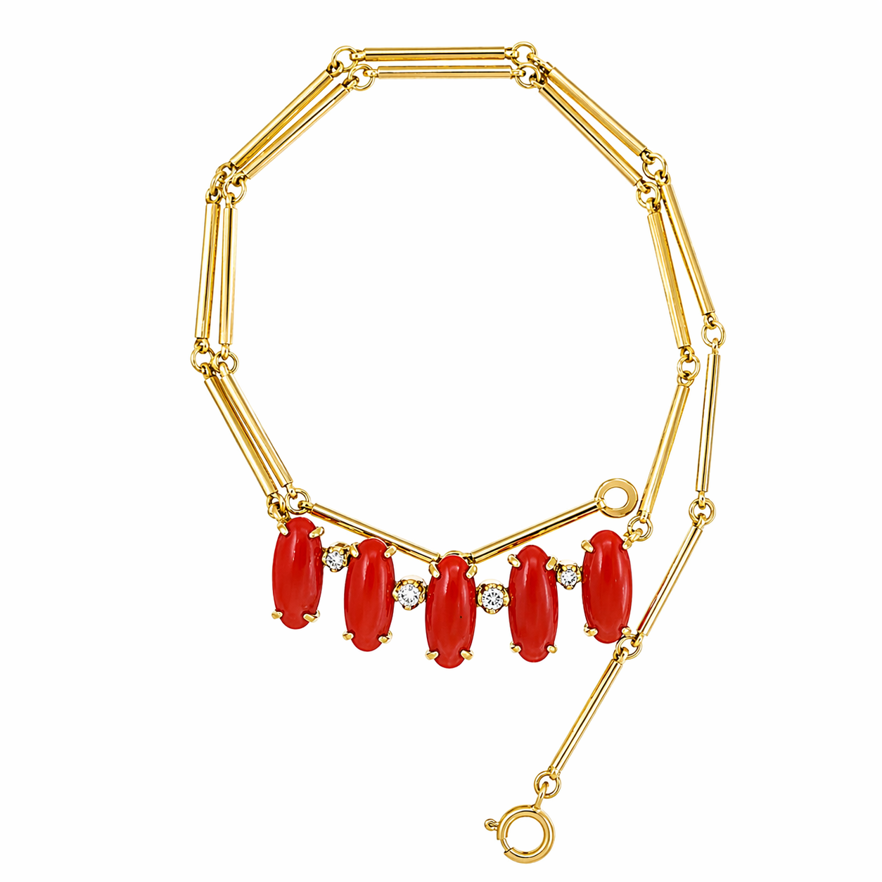 Collana - 18 carati Oro giallo Diamante (Naturale) - Corallo