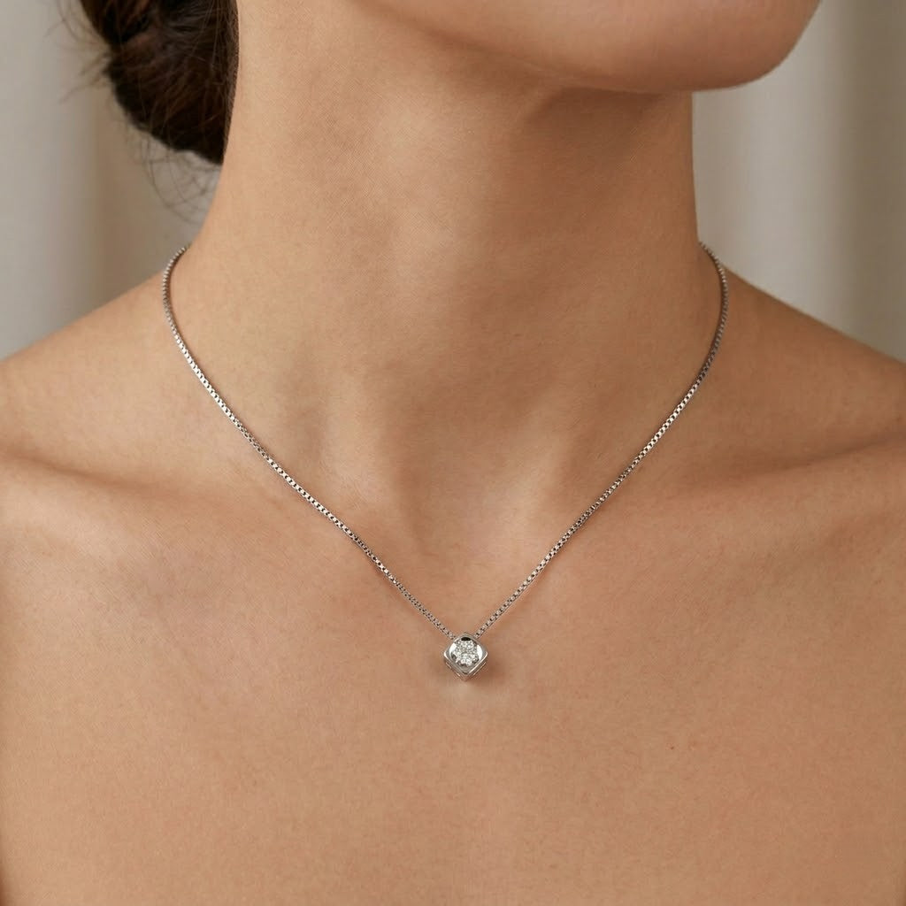 Collana con ciondolo - 18 carati Oro bianco - 0.05ct. tw. Diamante (Naturale)