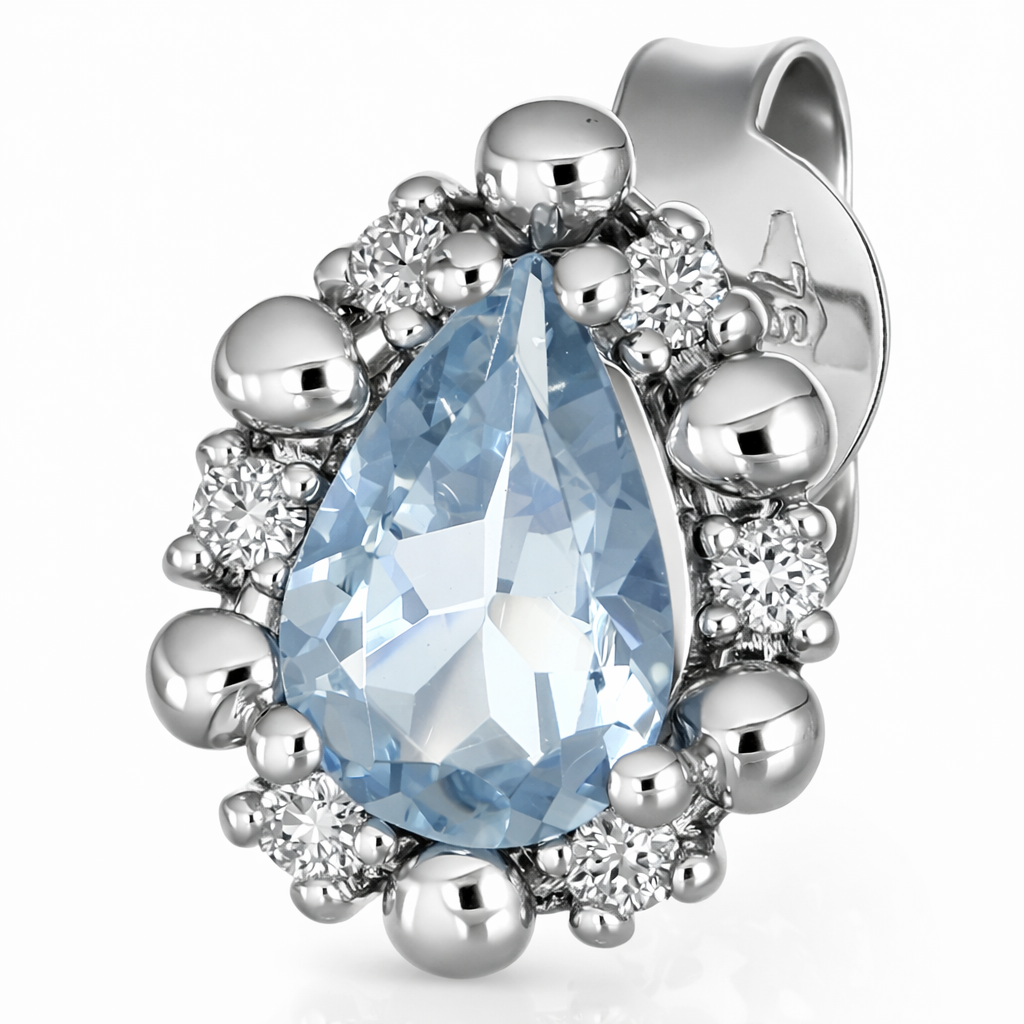 Orecchini - 18 carati Oro bianco Acquamarina - Diamante