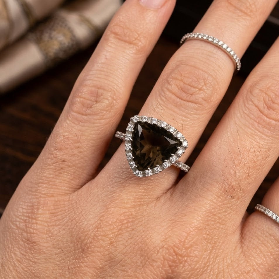 Anello - 18 carati Oro bianco - 6.08ct. tw. Quarzo - Diamante