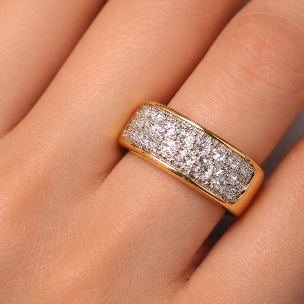 Anello - 18 carati Oro giallo, Oro bianco Diamante (Naturale) - Diamante