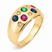 Anello - 18 carati Oro giallo, Rubino - Zaffiro - Smeraldo - Diamanti - 0.60ct. tw. - Made in Italy - Handmade