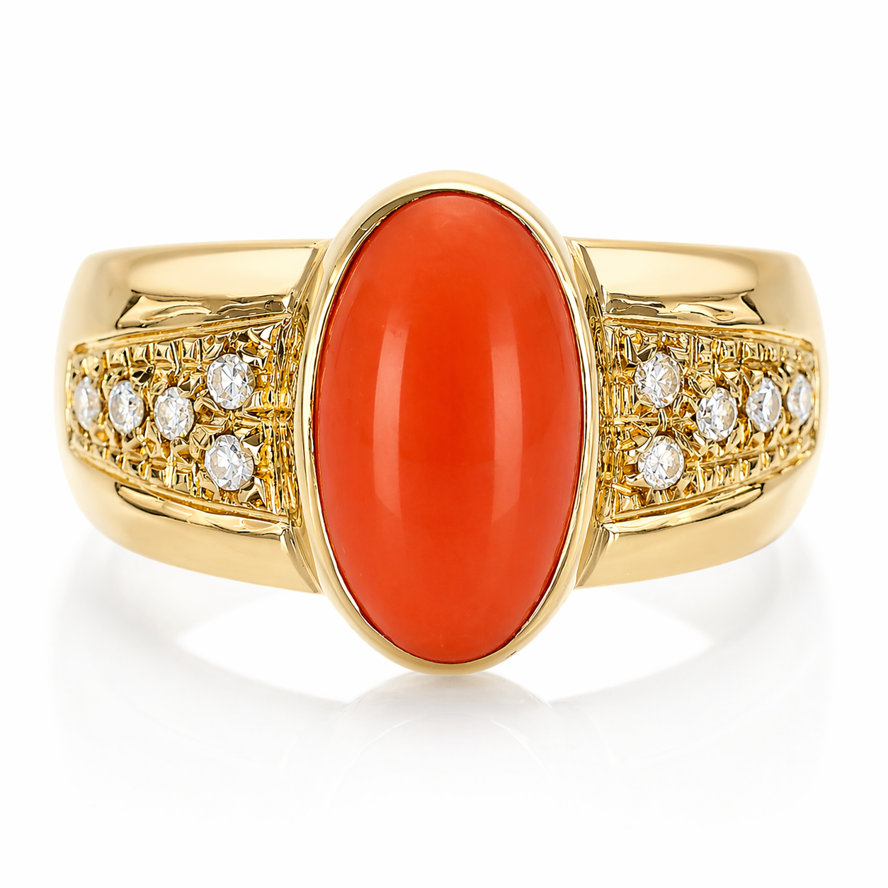 Anello - 18 carati Oro giallo - 0.17ct. tw. Diamante (Naturale) - Corallo