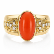 Anello - 18 carati Oro giallo - 0.17ct. tw. Diamante (Naturale) - Corallo