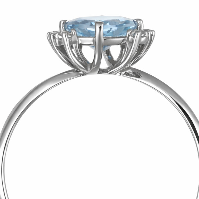 Anello - 18 carati Oro bianco - 0.91ct. tw. Acquamarina - Diamante