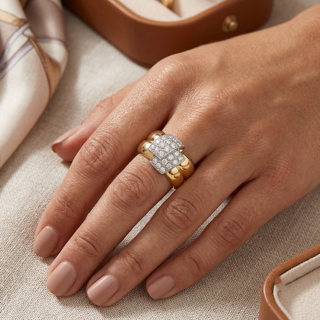 Anello - 18 carati Oro giallo, Oro bianco - 0.48ct. tw. Diamante (Naturale) - Made in Italy - Handmade