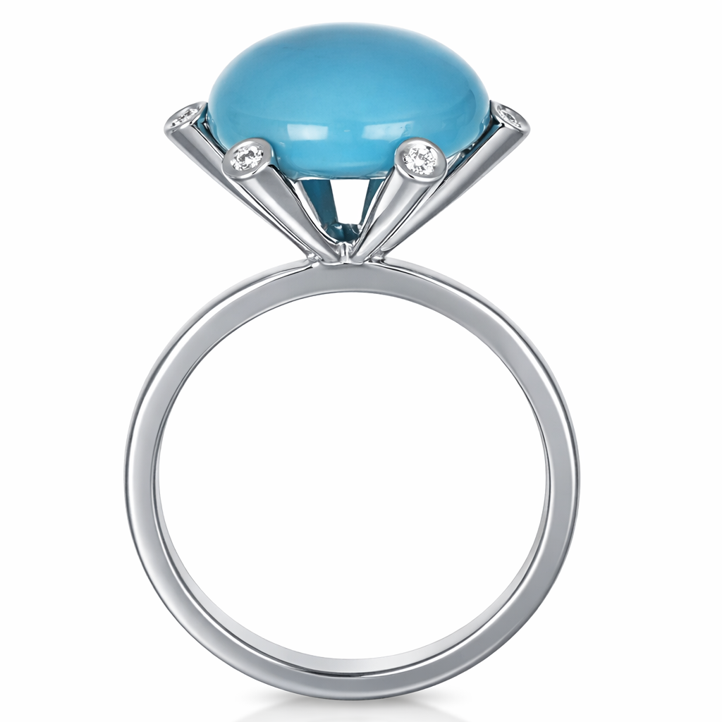 Anello - 18 carati Oro bianco - 10.09ct. tw. Turchese - Diamante