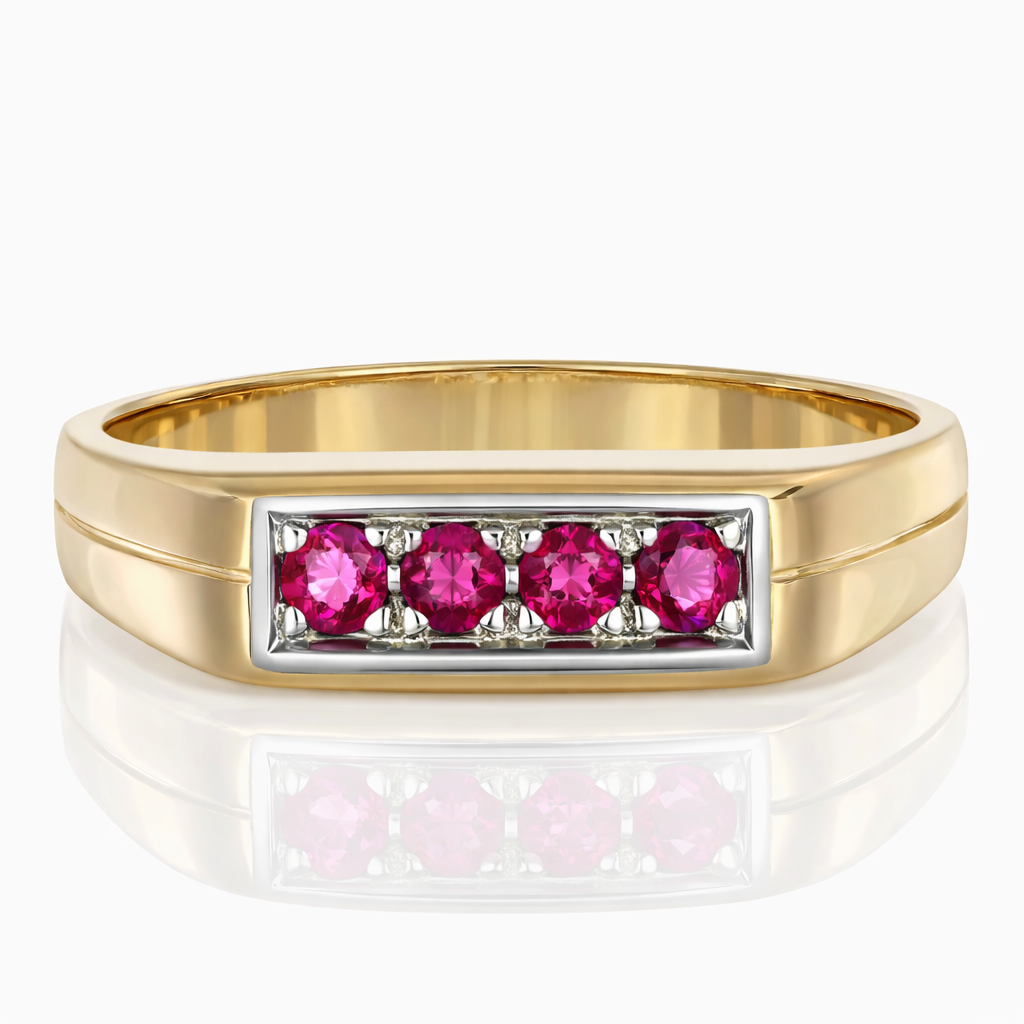 Anello - 18 carati Oro giallo, Oro bianco - 0.16ct. tw. Rubino