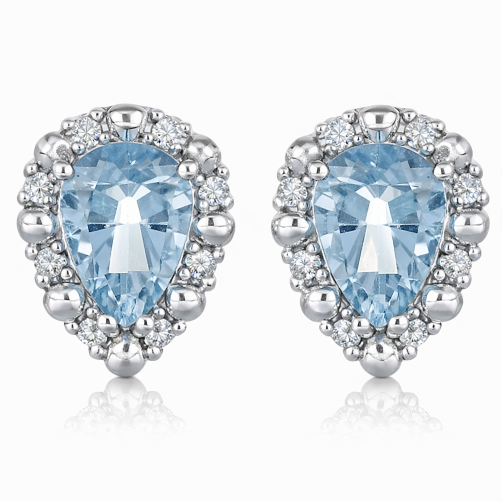 Orecchini - 18 carati Oro bianco - 1.05ct. tw. Diamante (Naturale) - Acquamarina