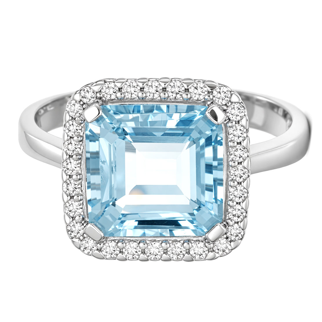 Anello - 18 carati Oro bianco Acquamarina - Diamante