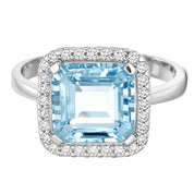 Anello - 18 carati Oro bianco Acquamarina - Diamante