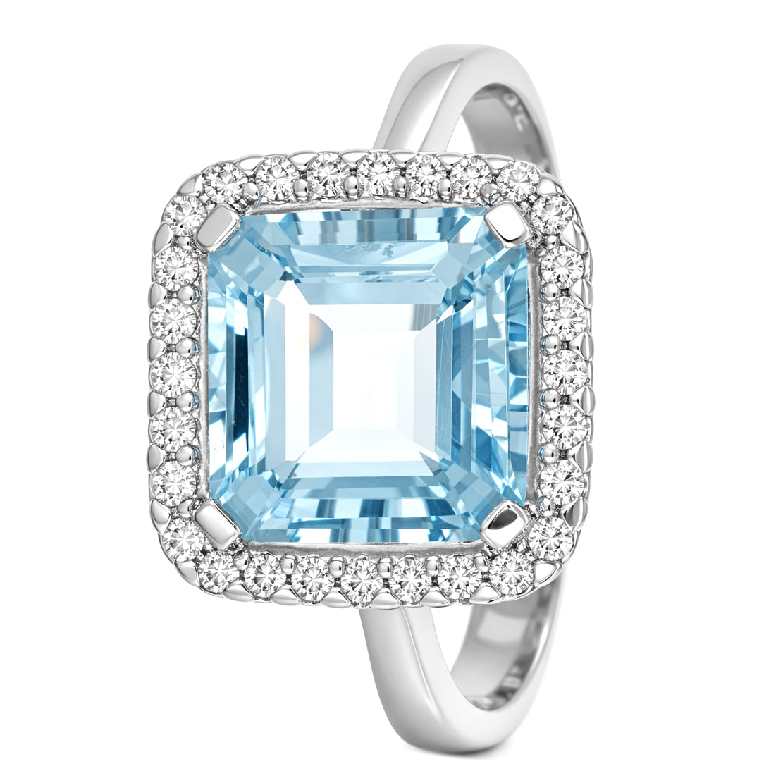 Anello - 18 carati Oro bianco Acquamarina - Diamante