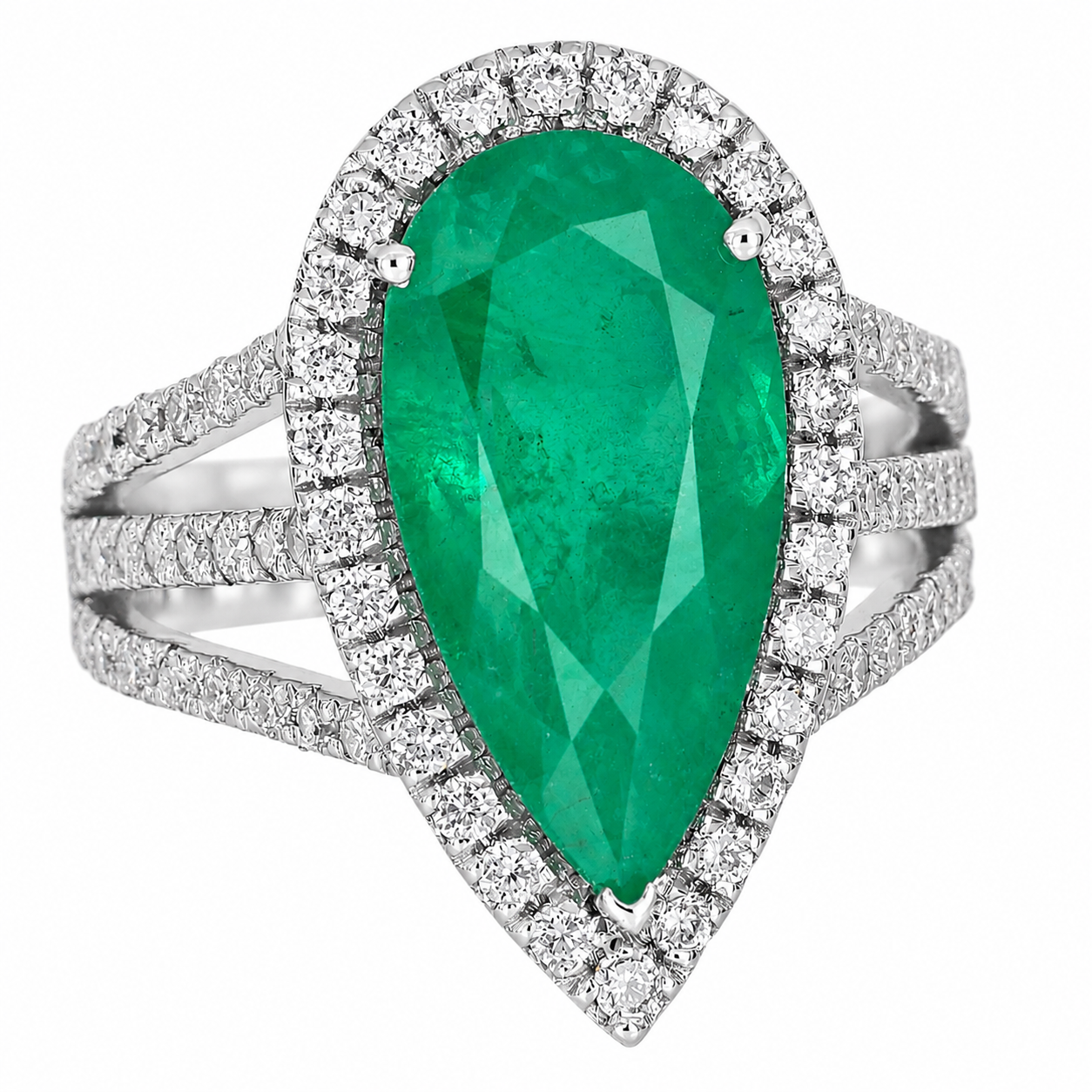 Anello - 18 carati Oro bianco - 5.20ct. tw. Smeraldo - Diamante