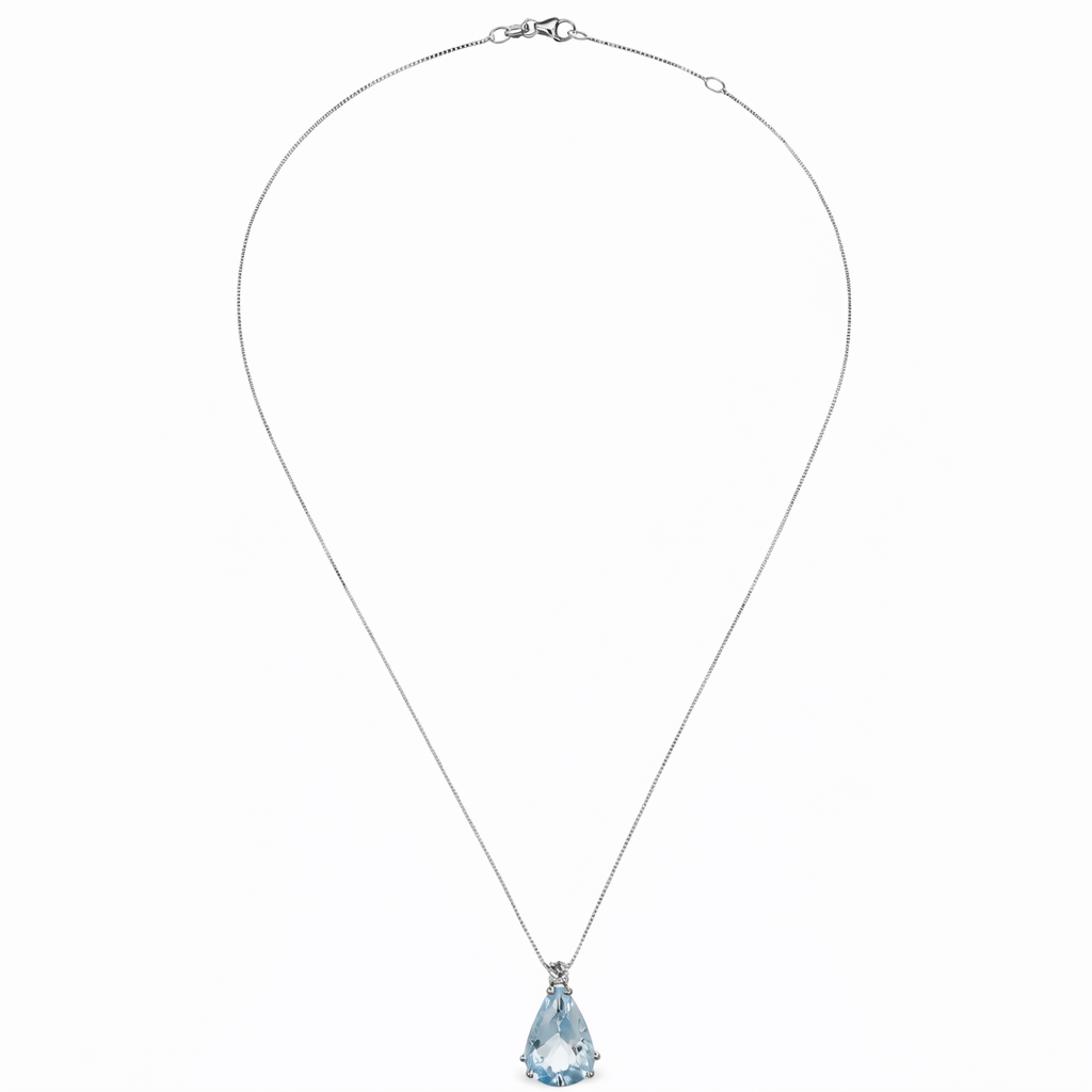 Collana con ciondolo - 18 carati Oro bianco - 1.98ct. tw. Acquamarina - Diamante