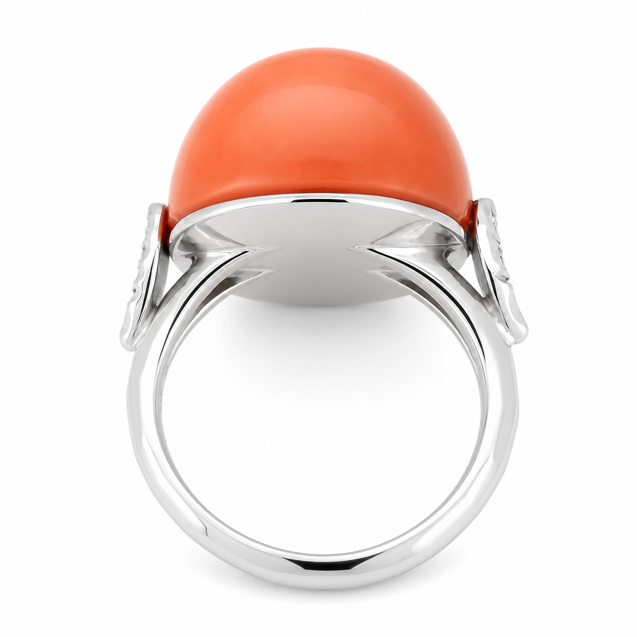 18 carati Oro bianco - Anello - 0.10 ct Diamante - Ct 22.10 Corallo Rosso del Mediterraneo