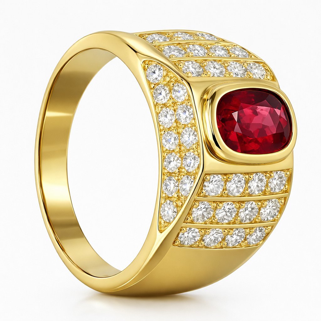 Anello - 18 carati Oro giallo - 1.42ct. tw. Rubino - Diamante