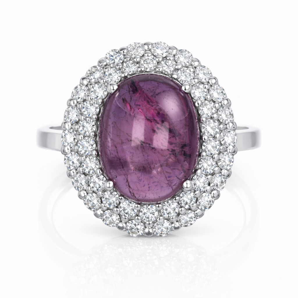 Anello - 18 carati Oro bianco - 6.70ct. tw. Tormalina - Diamante