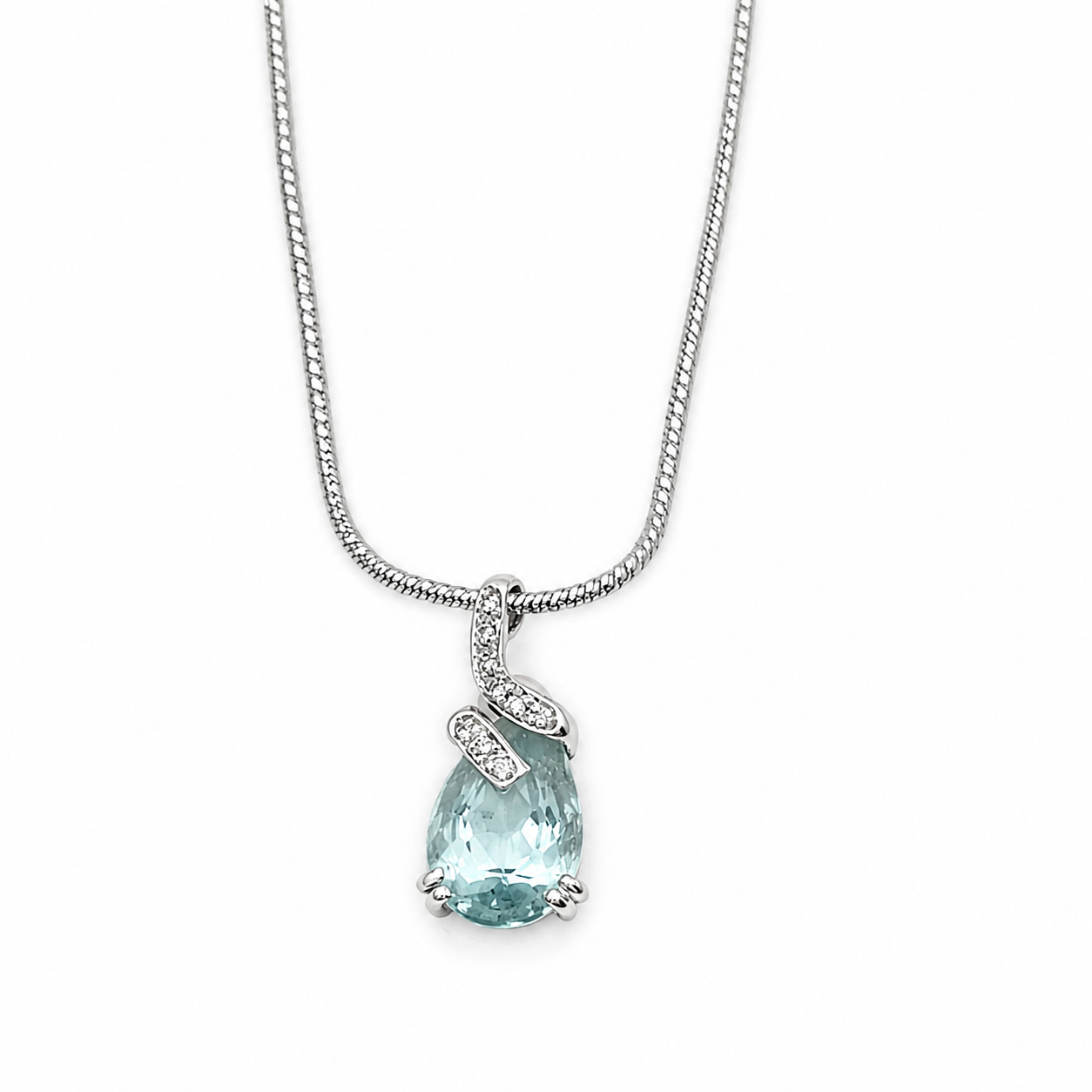 Collana con ciondolo - 18 carati Oro bianco - 2.59ct. tw. Acquamarina - Diamante - Made in Italy - Handmade
