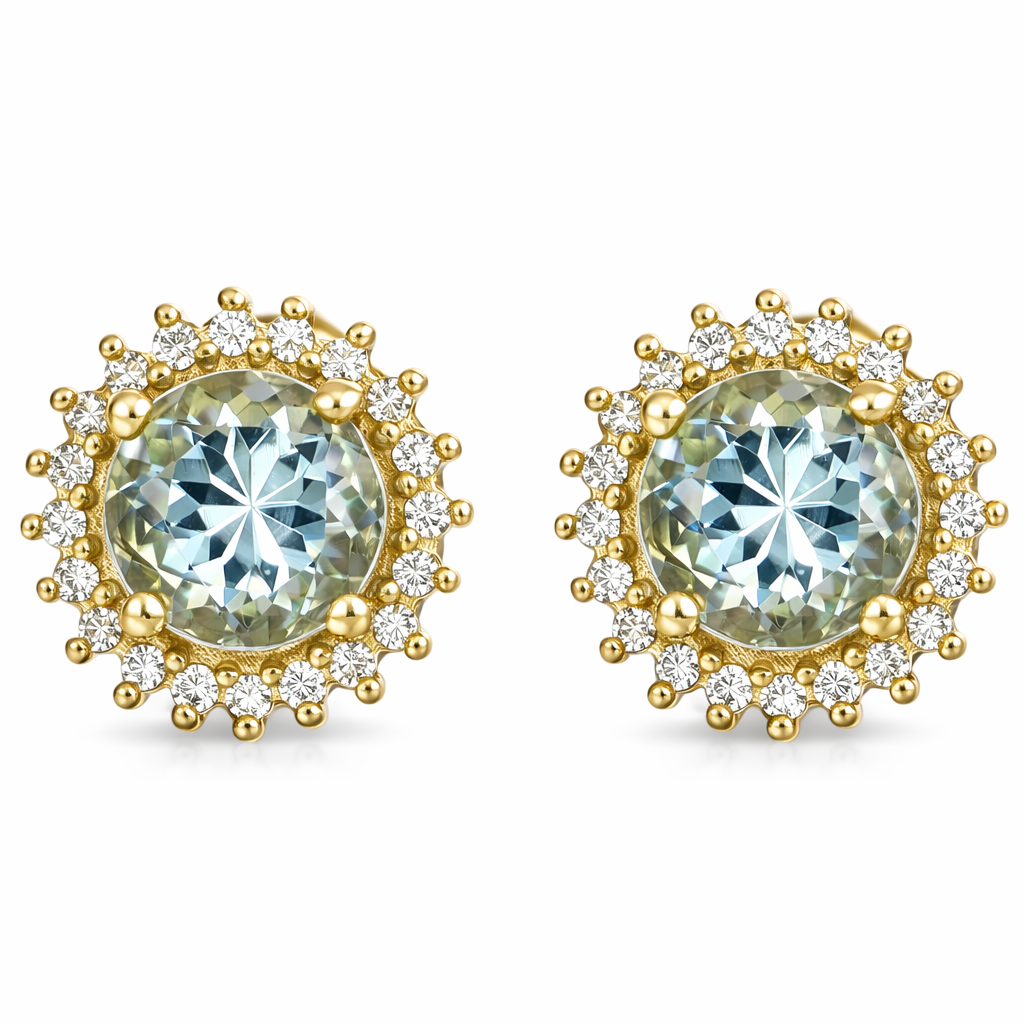 Orecchini - 18 carati Oro giallo - 1.79ct. tw. Acquamarina - Diamante