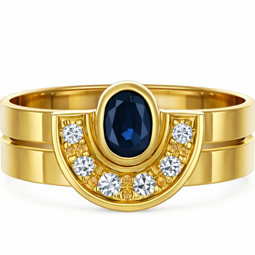 Anello - 18 carati Oro giallo - 0.32ct. tw. Zaffiro - Diamante
