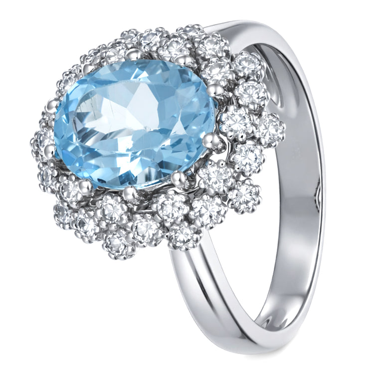 Anello - 18 carati Oro bianco - 3.75ct. tw. Topazio - Diamante