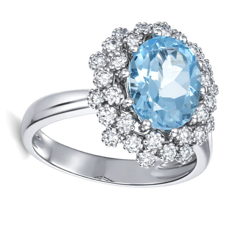 Anello - 18 carati Oro bianco - 3.75ct. tw. Topazio - Diamante