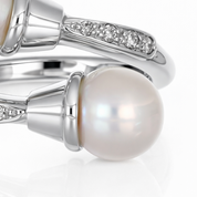Anello - 18 carati Oro bianco - 0.12ct. tw. Diamante (Naturale) - Perla