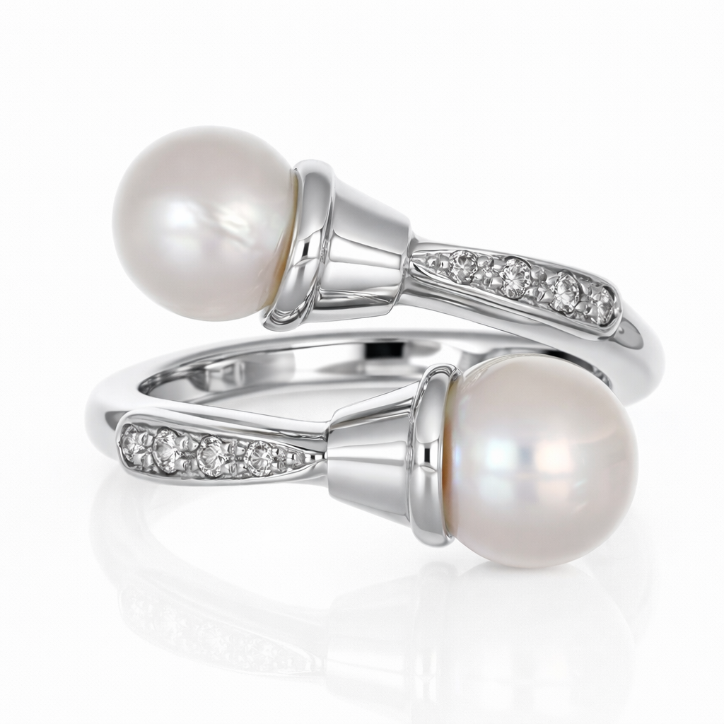 Anello - 18 carati Oro bianco - 0.12ct. tw. Diamante (Naturale) - Perla