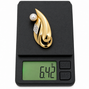Spilla - 18 carati Oro bianco, Oro giallo - 0.08ct. tw. Diamante (Naturale) - Perla - Made in Italy - Handmade
