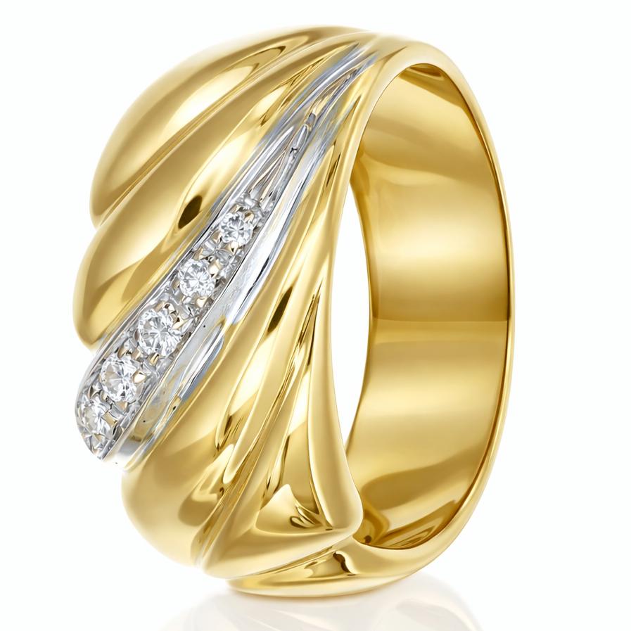 Anello - 18 carati Oro bianco, Oro giallo - 0.10ct. tw. Diamante (Naturale)